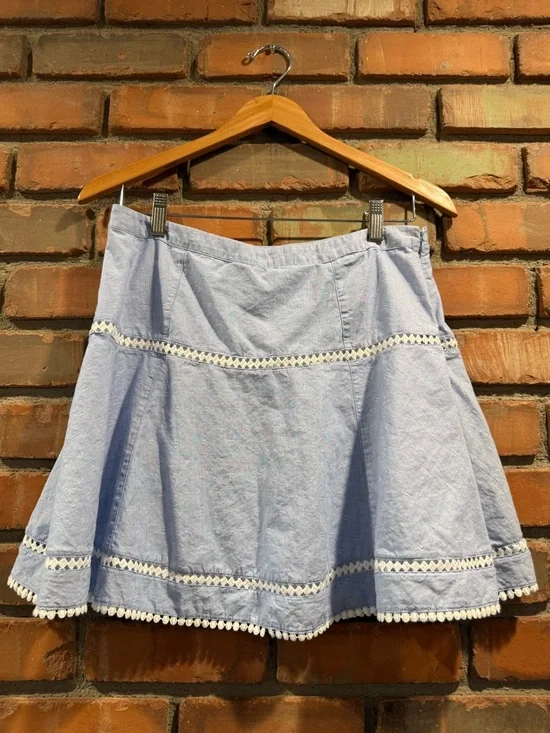 White House Black Market Light Blue Circle Skirt with Crochet Trim - Picture 2 of 4